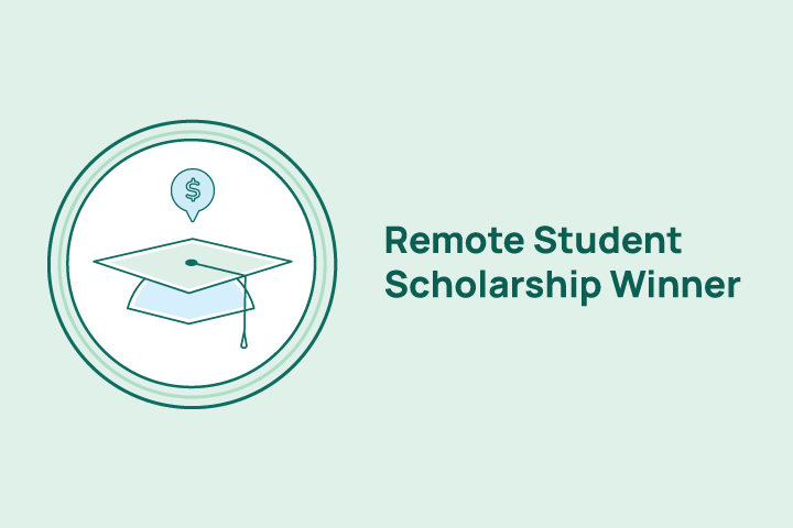 Remote student scholarship winner graphic