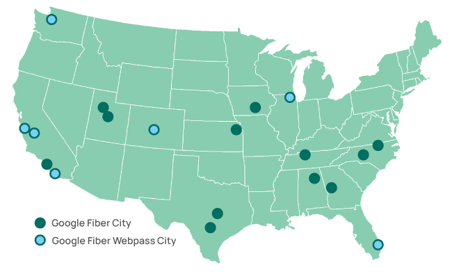 map of Google Fiber cities