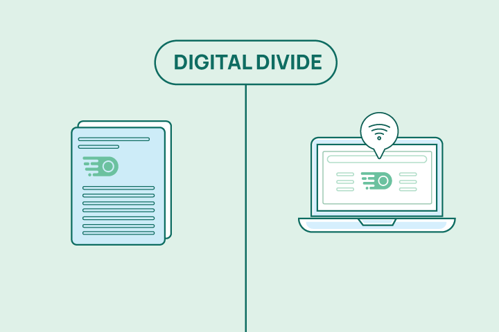 graphic of a computer showing digital divide