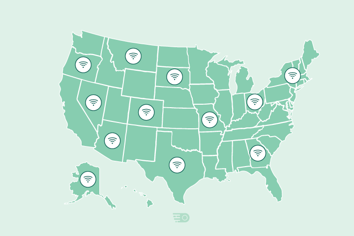 graphic of USA map with WiFi hotspots