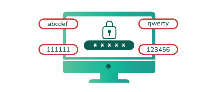 graphic of monitor with passwords floating around