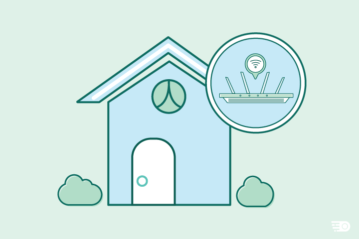 graphic of a home and broadband fact floating