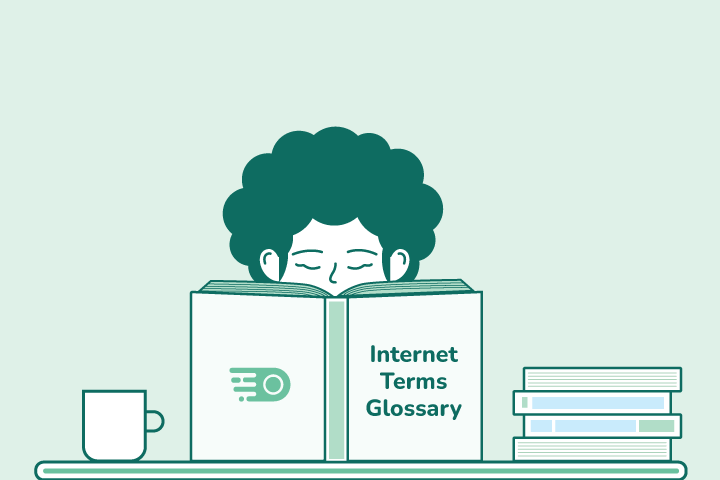 graphic of girl reading internet terms glossary