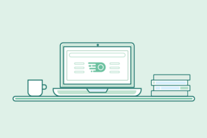 graphic of student desk and laptop