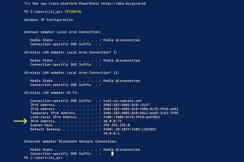 screenshot of IP address settings on PC