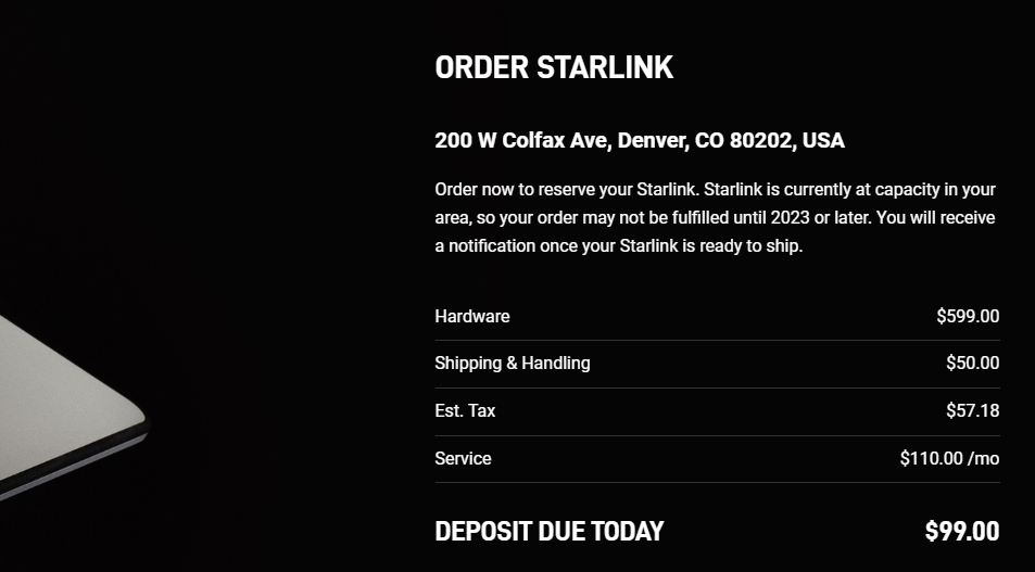 starlink checkout screenshot