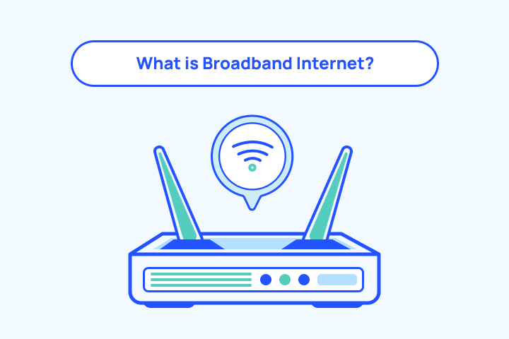 featured graphic of router and what is broadband internet text